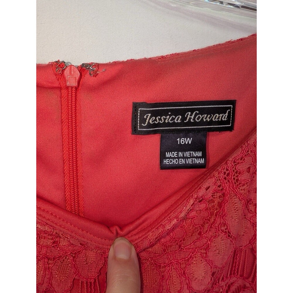 Jessica Howard Lace Cocktail Dress Coral Lined 3/4 Sleeve Plus Size 16W - Picture 3 of 9